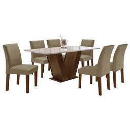 Conjunto Sala de Jantar 1 Mesa 160x80cm Tampo MDF/Vidro 6 Cadeiras Espanha Yescasa - 14