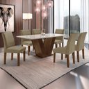Ver imagem 1 de Conjunto Sala de Jantar Mesa 6 Cadeiras Tampo de Vidro Espanha Yescasa Marrom Off White/Bege