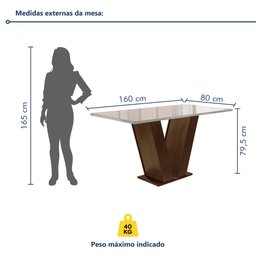 Conjunto Sala de Jantar 1 Mesa 160x80cm Tampo MDF/Vidro 6 Cadeiras Espanha Yescasa - 9