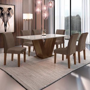Conjunto Sala de Jantar 1 Mesa 160x80cm Tampo Mdf/vidro 6 Cadeiras Espanha Yescasa