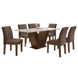 Conjunto Sala de Jantar 1 Mesa 160x80cm Tampo MDF/Vidro 6 Cadeiras Espanha Yescasa - 14