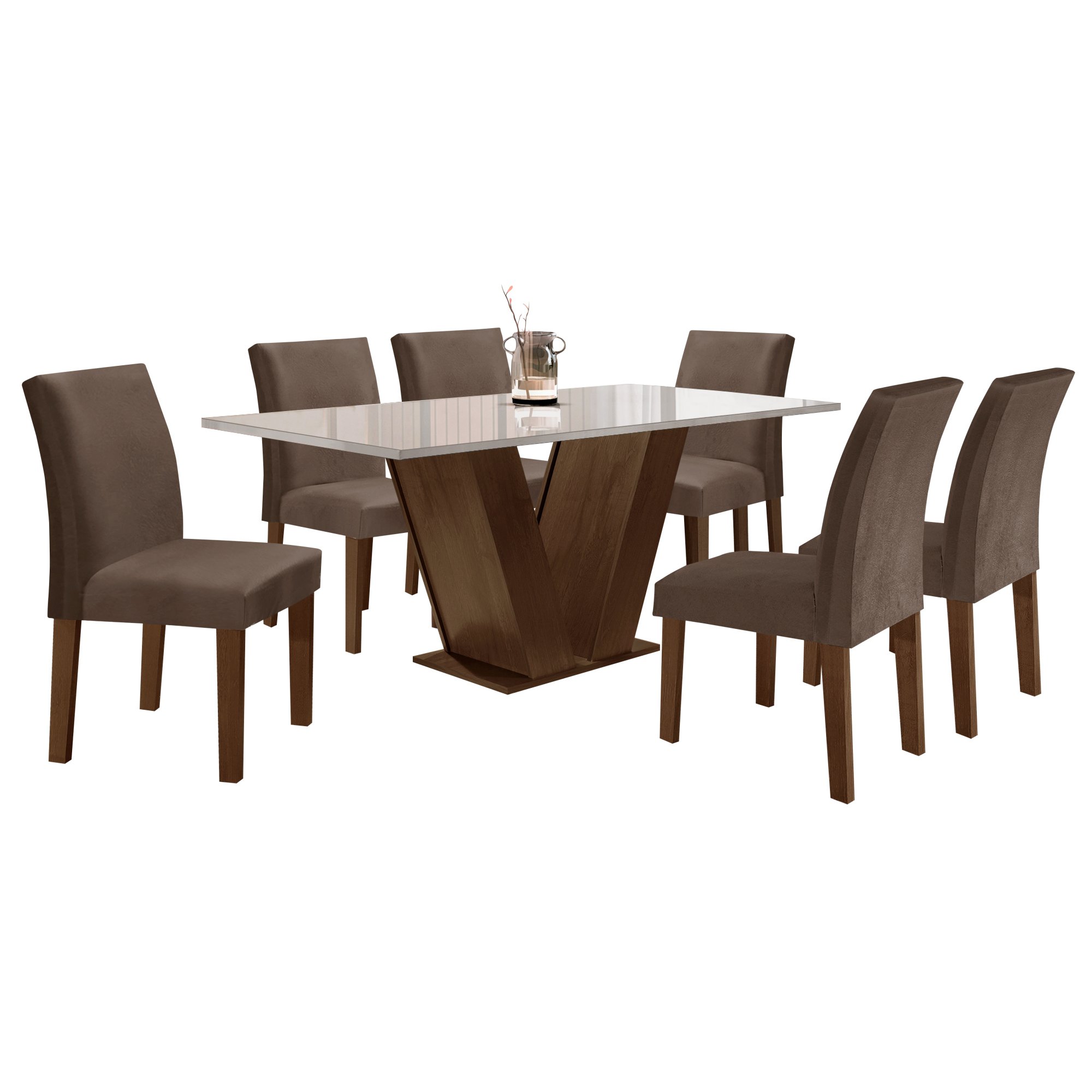 Conjunto Sala de Jantar 1 Mesa 160x80cm Tampo MDF/Vidro 6 Cadeiras Espanha Yescasa - 11