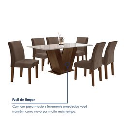Conjunto Sala de Jantar 1 Mesa 160x80cm Tampo MDF/Vidro 6 Cadeiras Espanha Yescasa - 8