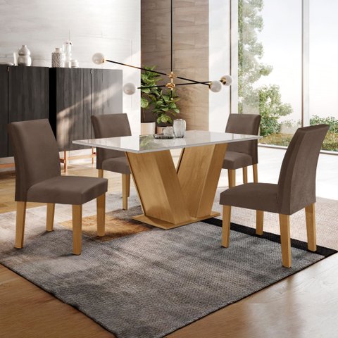 Conjunto Sala de Jantar 1 Mesa 120x80cm Tampo MDF/Vidro 4 Cadeiras Espanha Yescasa