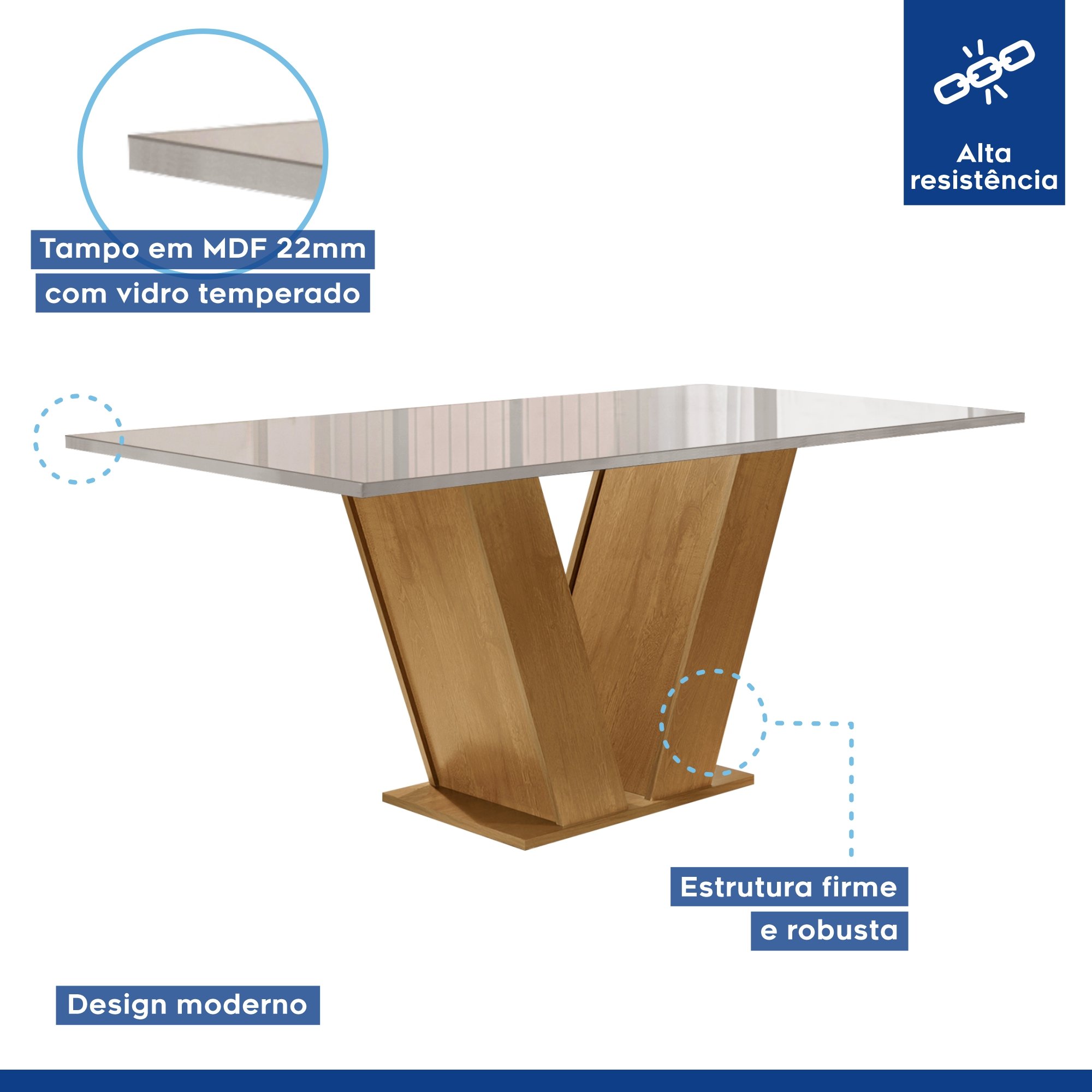 Conjunto Sala de Jantar 1 Mesa 120x80cm Tampo MDF/Vidro 4 Cadeiras Espanha Yescasa - 2