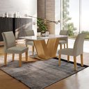 Ver imagem 1 de Conjunto Sala de Jantar Mesa 4 Cadeiras MDF e Vidro Espanha Yescasa Cinamomo/Off White/Veludo Bege Escuro