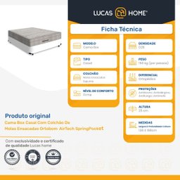 Cama Box Casal + Colchão de Molas Ensacadas Ortobom Airtech Springpocket 138x188x65cm - 6