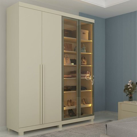 Guarda-Roupa Solteiro 4 Portas com 2 Portas Reflecta com Pés com LED Imperatriz 100% MDF