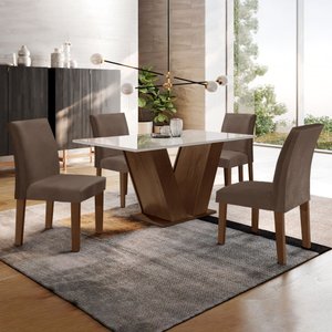 Conjunto Sala de Jantar Mesa 120x80cm Tampo Mdf/vidro com 4 Cadeiras Espanha Yescasa