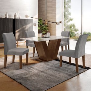 Conjunto Sala de Jantar Mesa 120x80cm Tampo Mdf/vidro com 4 Cadeiras Espanha Yescasa