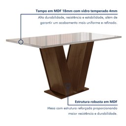 Conjunto Sala de Jantar Mesa 120x80cm Tampo Mdf/vidro com 4 Cadeiras Espanha Yescasa - 2