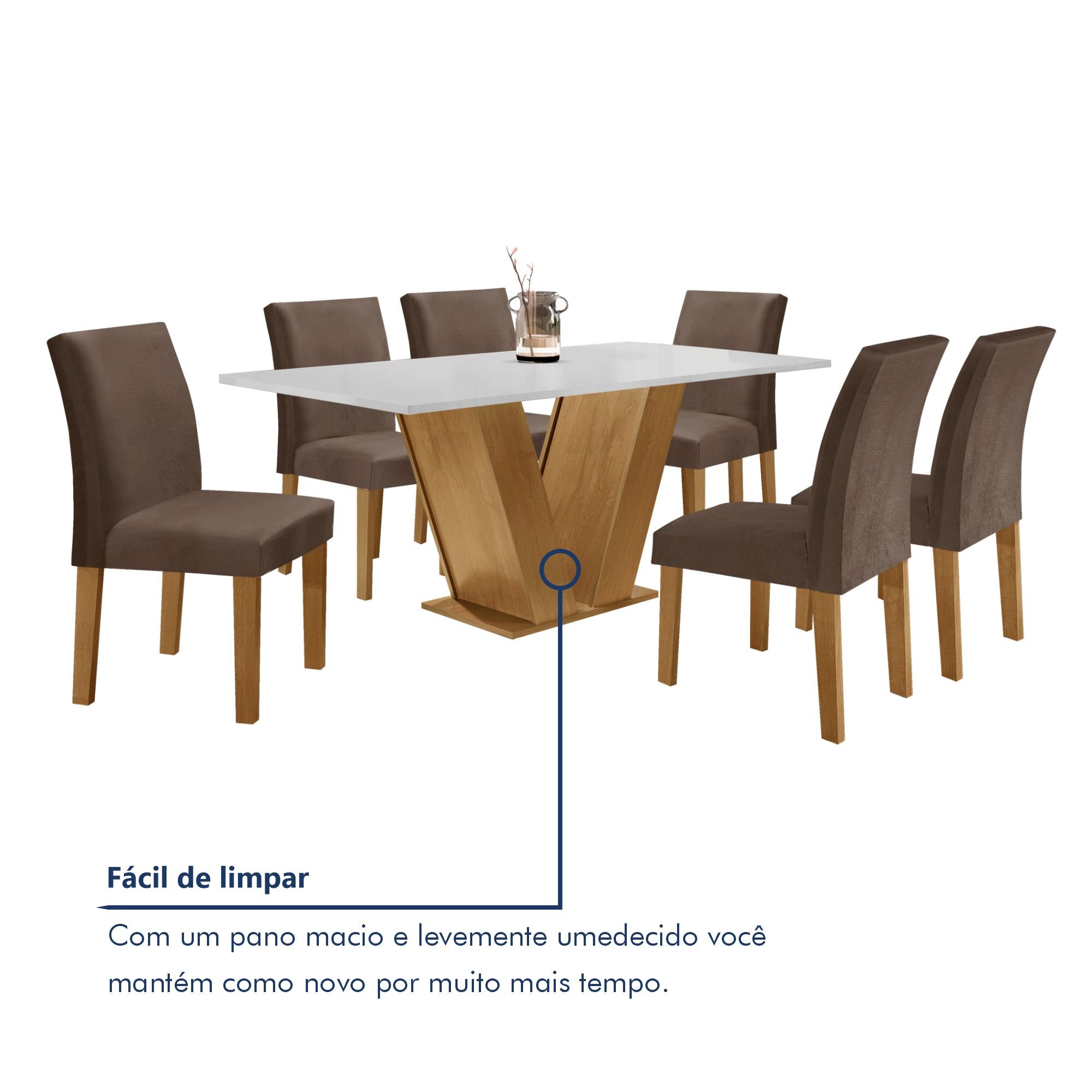 Conjunto Sala de Jantar Mesa 160x80cm Tampo MDF com 6 Cadeiras Espanha Yescasa - 8