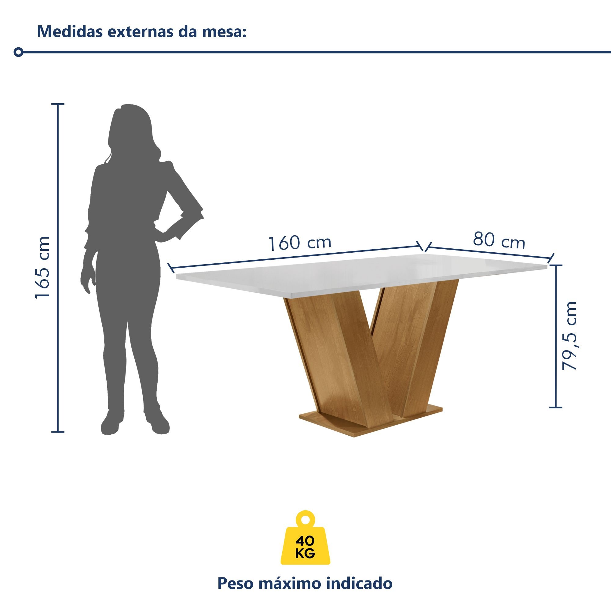 Conjunto Sala de Jantar Mesa 160x80cm Tampo MDF com 6 Cadeiras Espanha Yescasa - 9