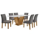 Ver imagem 2 de Conjunto Sala de Jantar Mesa 160x80cm Tampo MDF com 6 Cadeiras Espanha Yescasa Marrom/Ypê/Off White/Suede Cinza