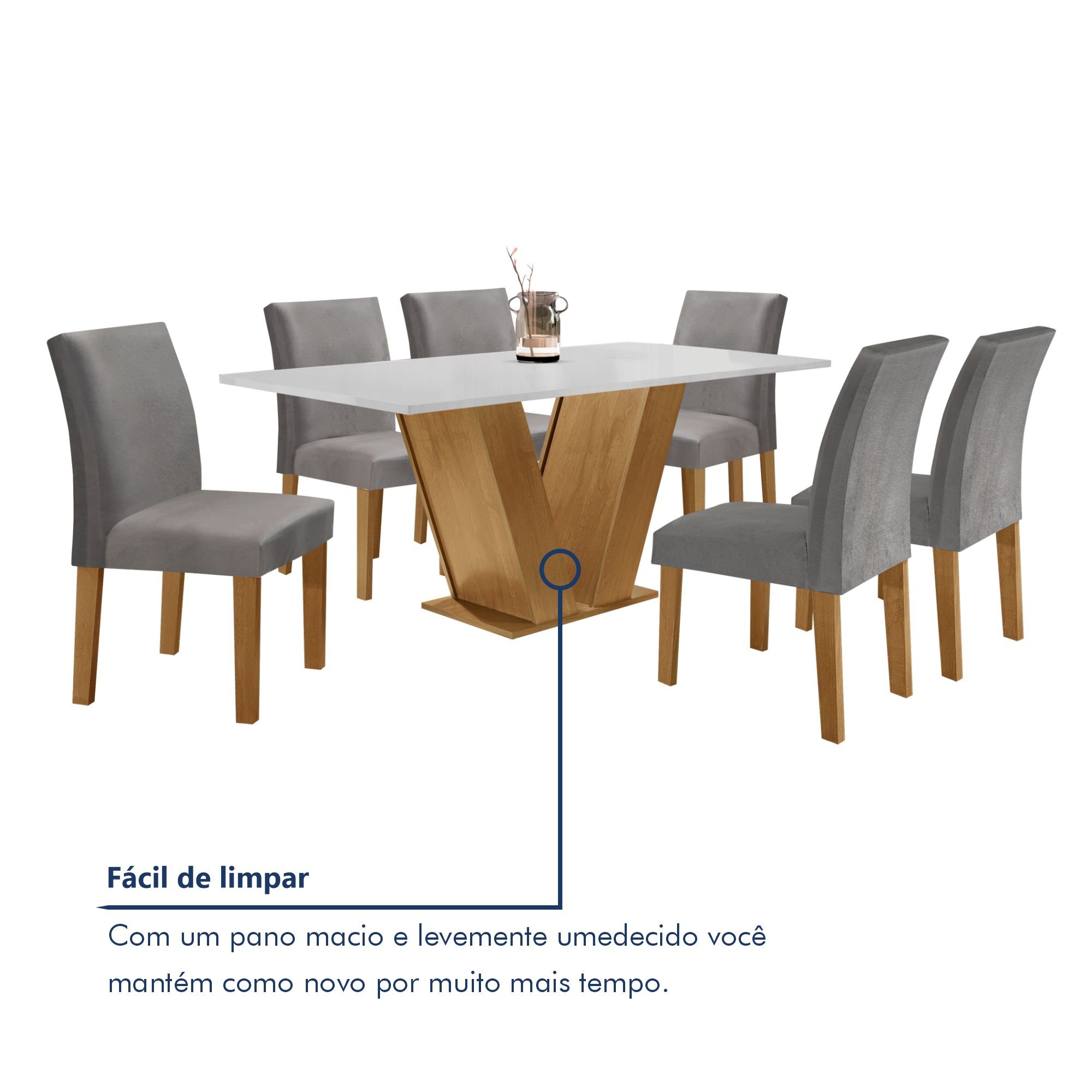 Conjunto Sala de Jantar Mesa 160x80cm Tampo MDF com 6 Cadeiras Espanha Yescasa  - 8