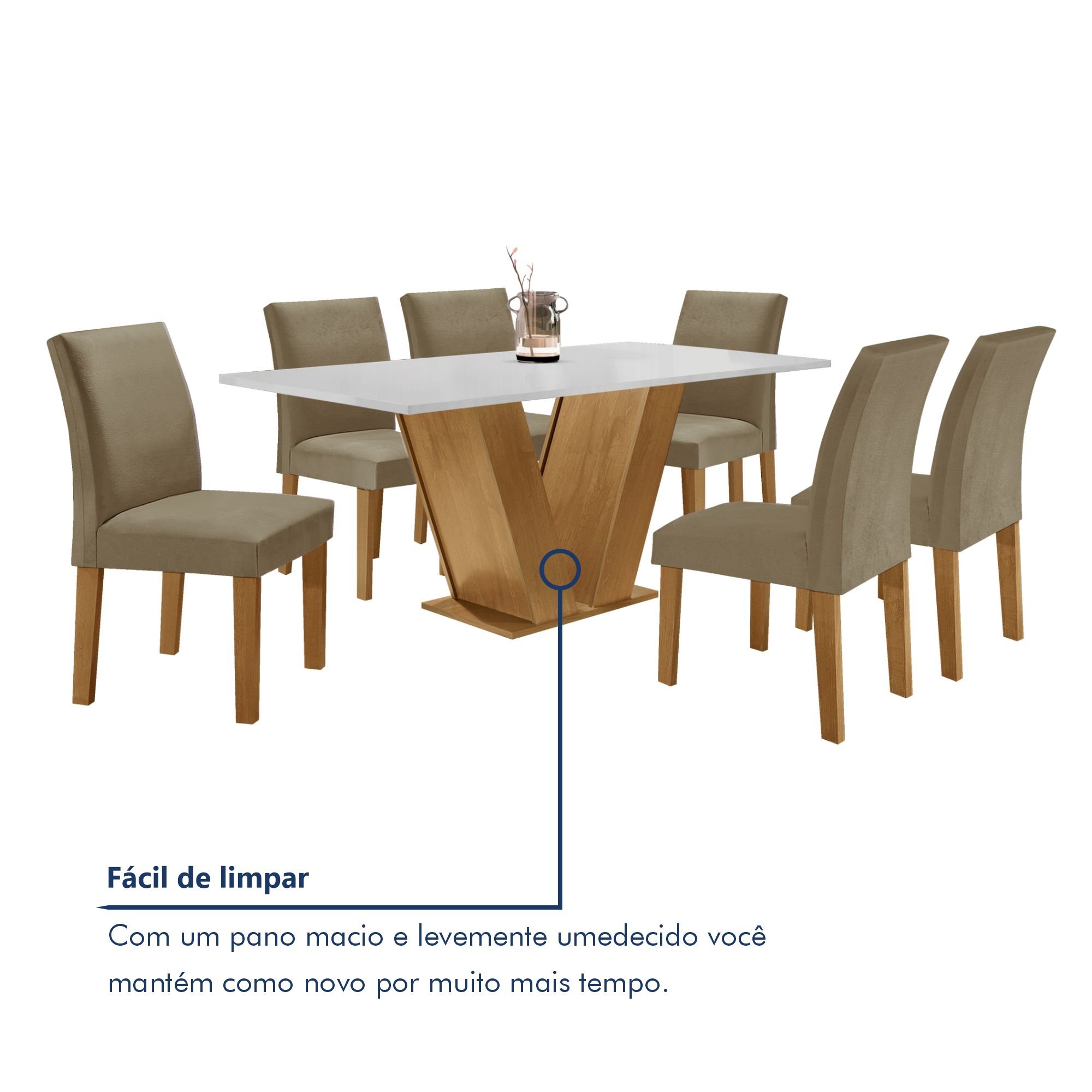 Conjunto Sala de Jantar Mesa 160x80cm Tampo MDF com 6 Cadeiras Espanha Yescasa  - 8