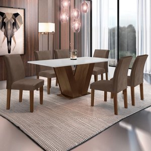 Conjunto Sala de Jantar Mesa 160x80cm Tampo Mdf com 6 Cadeiras Espanha Yescasa