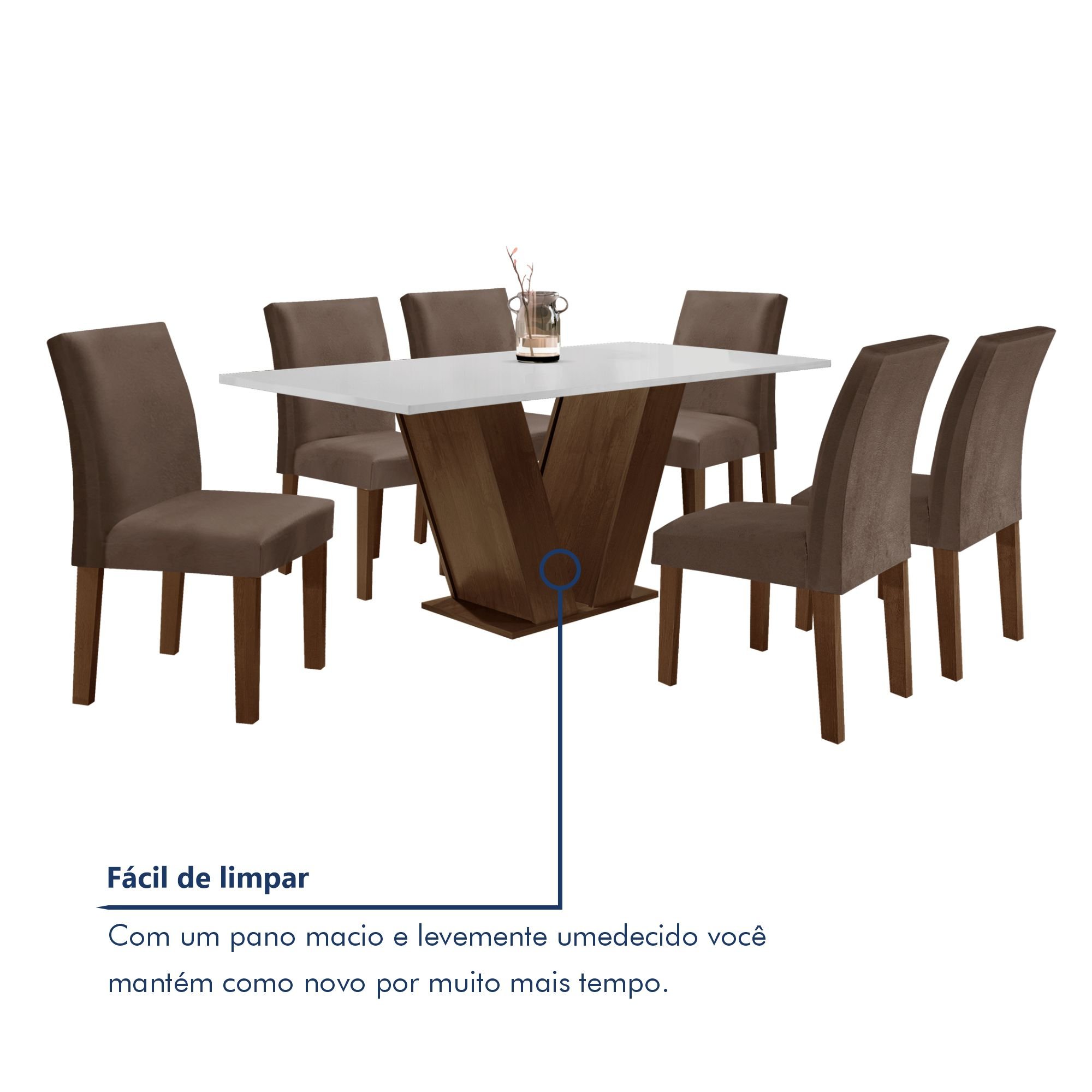 Conjunto Sala de Jantar Mesa 160x80cm Tampo MDF com 6 Cadeiras Espanha Yescasa - 8