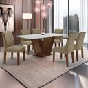 Ver imagem 1 de Conjunto Sala de Jantar Mesa 6 Cadeiras MDF Espanha Yescasa Marrom /Off White/Veludo Bege Escuro