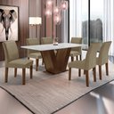 Ver imagem 1 de Conjunto Sala de Jantar Mesa 6 Cadeiras MDF Espanha Yescasa Marrom Chocolate/Off White/Veludo Bege Escuro