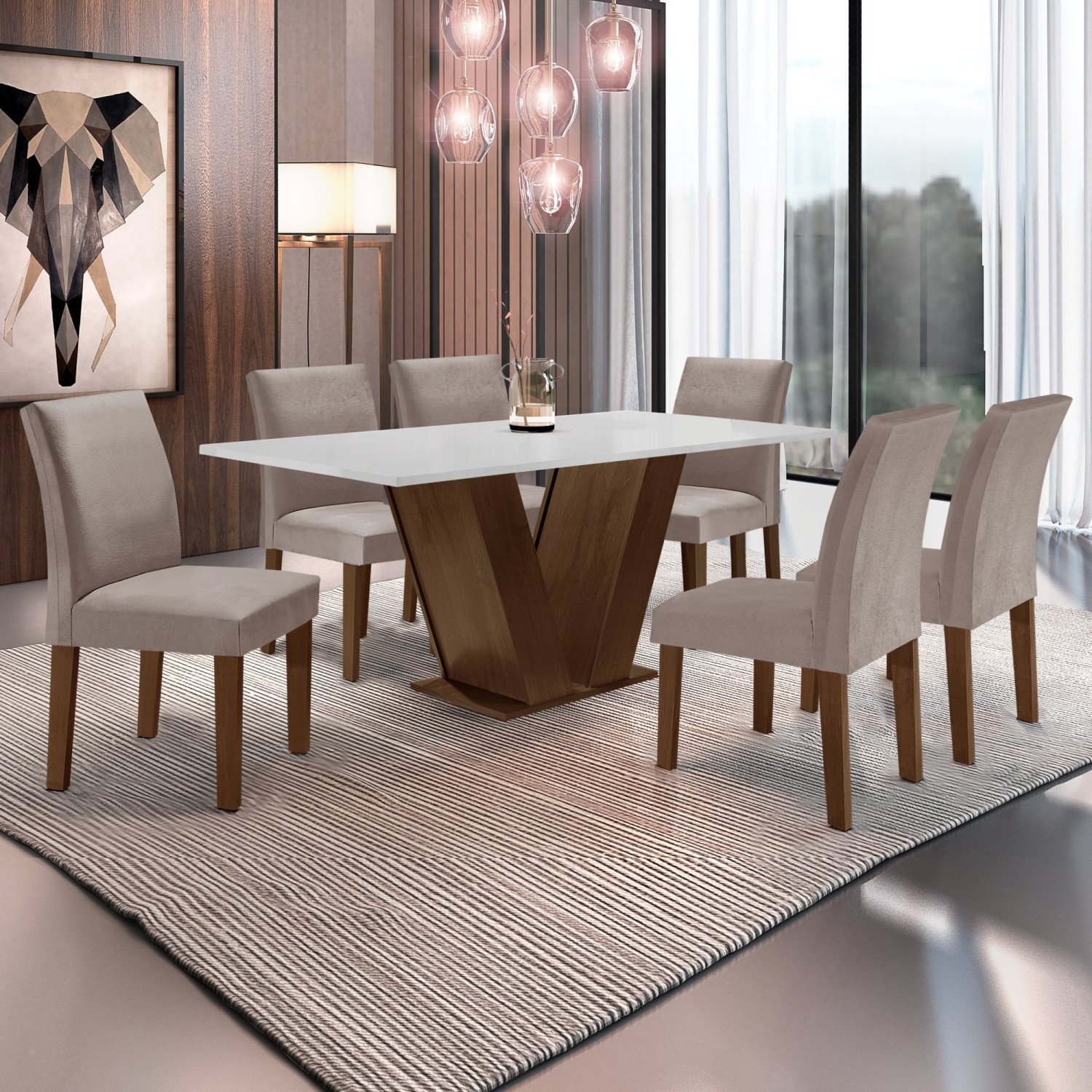 Conjunto Sala de Jantar Mesa 160x80cm Tampo MDF com 6 Cadeiras Espanha Yescasa