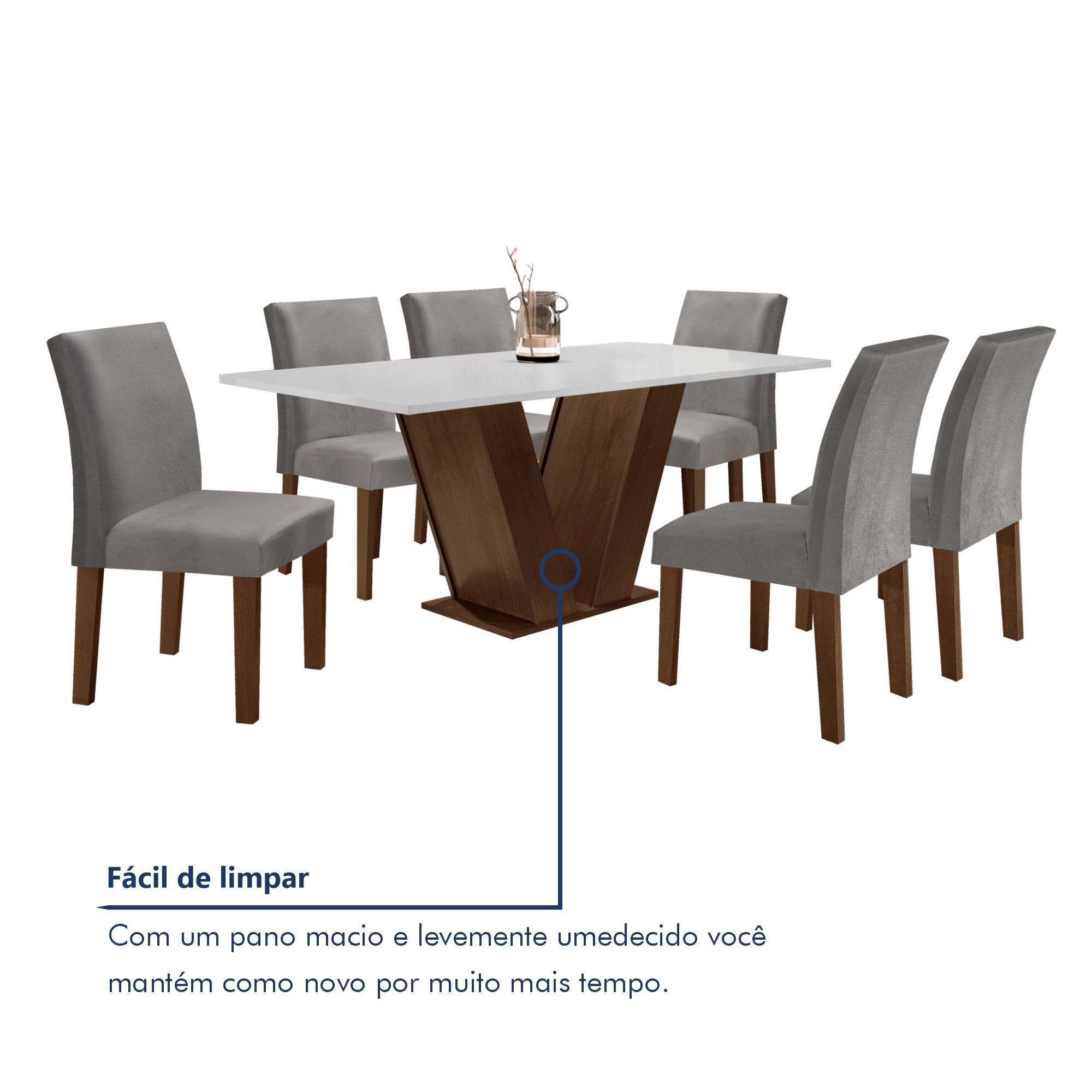 Conjunto Sala de Jantar Mesa 160x80cm Tampo MDF com 6 Cadeiras Espanha Yescasa - 8