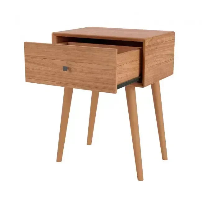 Ver imagem 4 de Mesa de Cabeceira Retrô 1 Gaveta 100% MDF Marrom