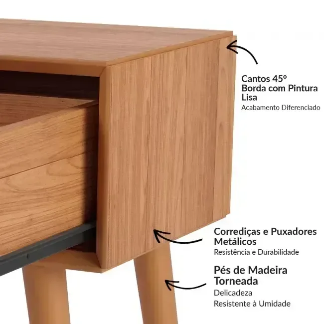 Ver imagem 5 de Mesa de Cabeceira Retrô 1 Gaveta 100% MDF Marrom