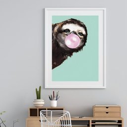 Quadro Bicho Preguiça Bubble Gum - 60x48cm:madeira Preta - 2