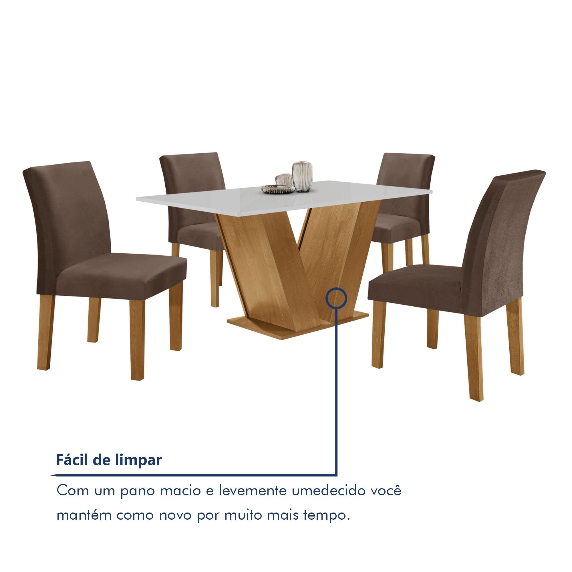 Conjunto Sala de Jantar 1 Mesa 120x80cm Tampo MDF com 4 Cadeiras Espanha Yescasa - 8