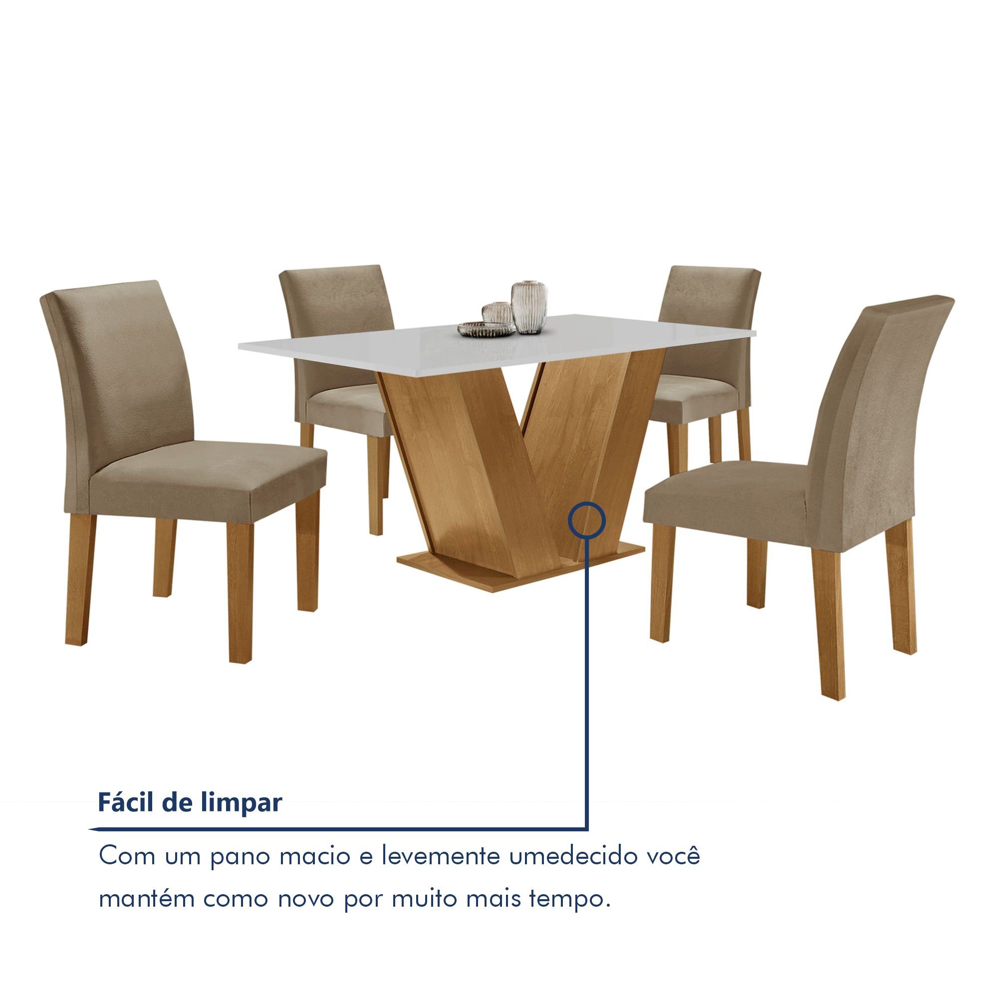 Conjunto Sala de Jantar Mesa 120x80cm Tampo MDF com 4 Cadeiras Espanha Yescasa - 8