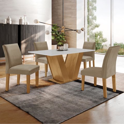 Conjunto Sala de Jantar Mesa 120x80cm Tampo Mdf com 4 Cadeiras Espanha Yescasa