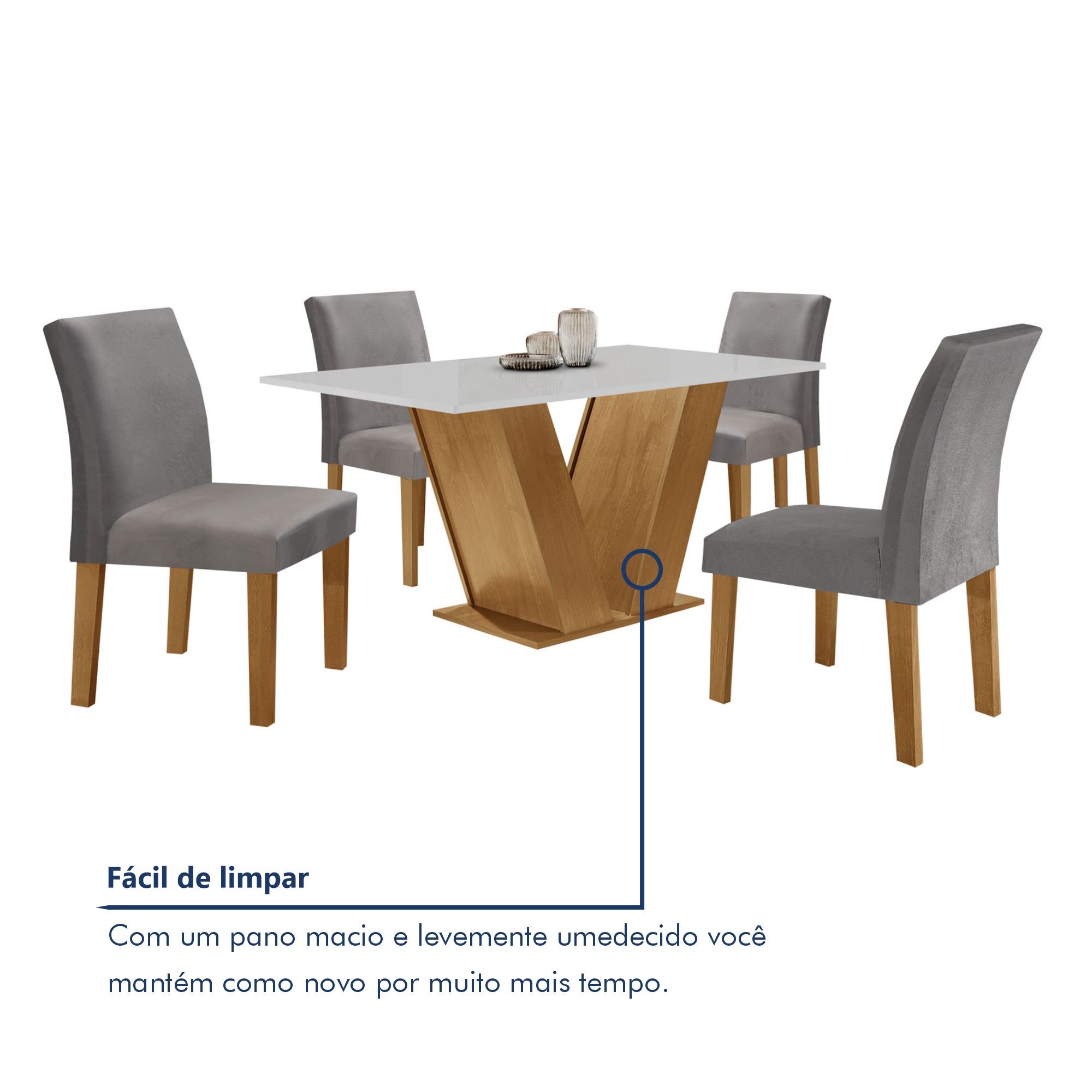 Conjunto Sala de Jantar Mesa 120x80cm Tampo MDF com 4 Cadeiras Espanha Yescasa - 8