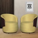 Ver imagem 1 de Kit 2 Poltronas Organica Beatriz Suede Amarelo C/ Composê Corano Marrom - Lm Decor