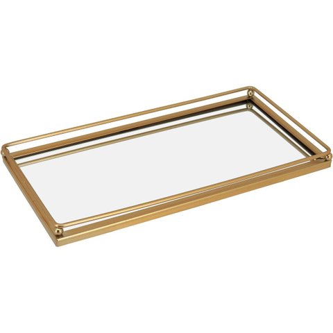 Bandeja Decorativa Lavabo Espelhado Metal 2x14x27cm Dourado