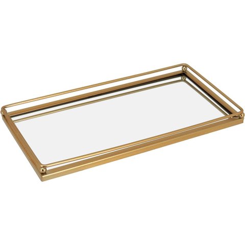 Bandeja Decorativa de Metal Dourado 2x14x27cm Servir Mesa Organizar Café