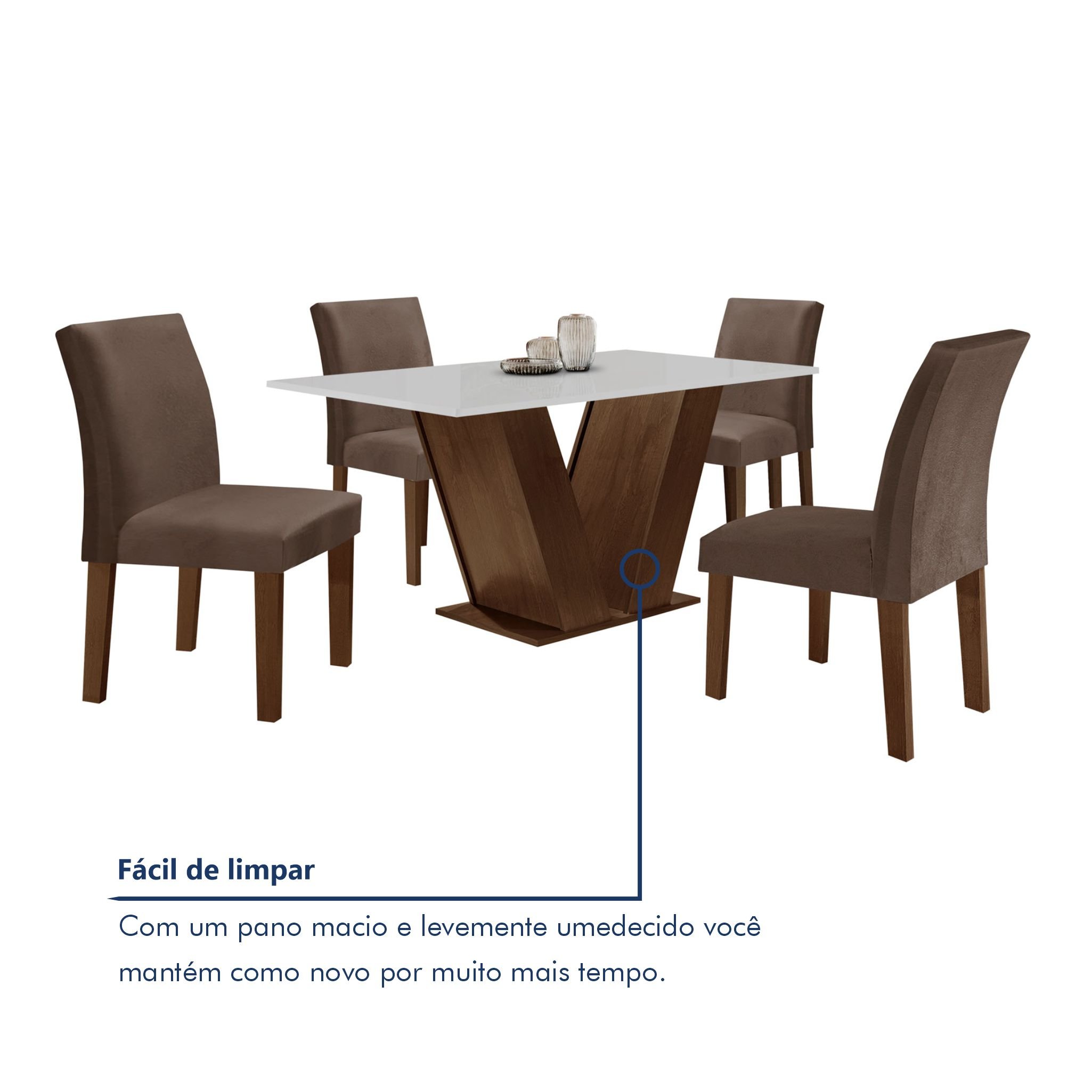 Conjunto Sala de Jantar Mesa 120x80cm Tampo MDF com 4 Cadeiras Espanha Yescasa - 8