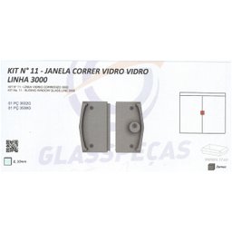 Kit Fechadura 11 Janela de Correr Vidro Vidro Linha 3000 Glass Peças Kit 11 Branco - 3