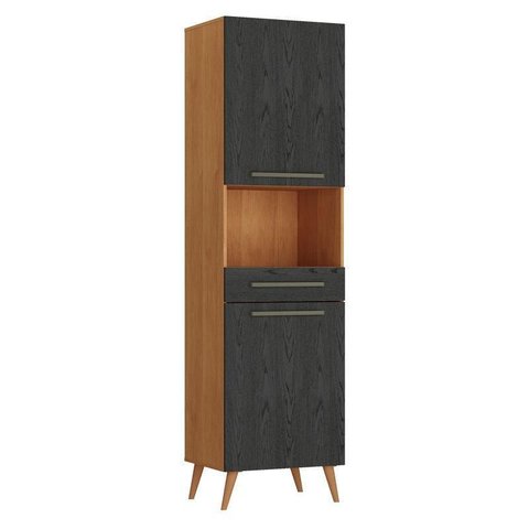 Paneleiro para Microondas Favorita 2 Portas 1 Gaveta Cinamomo Preto Catedral Fosco - Zanzini