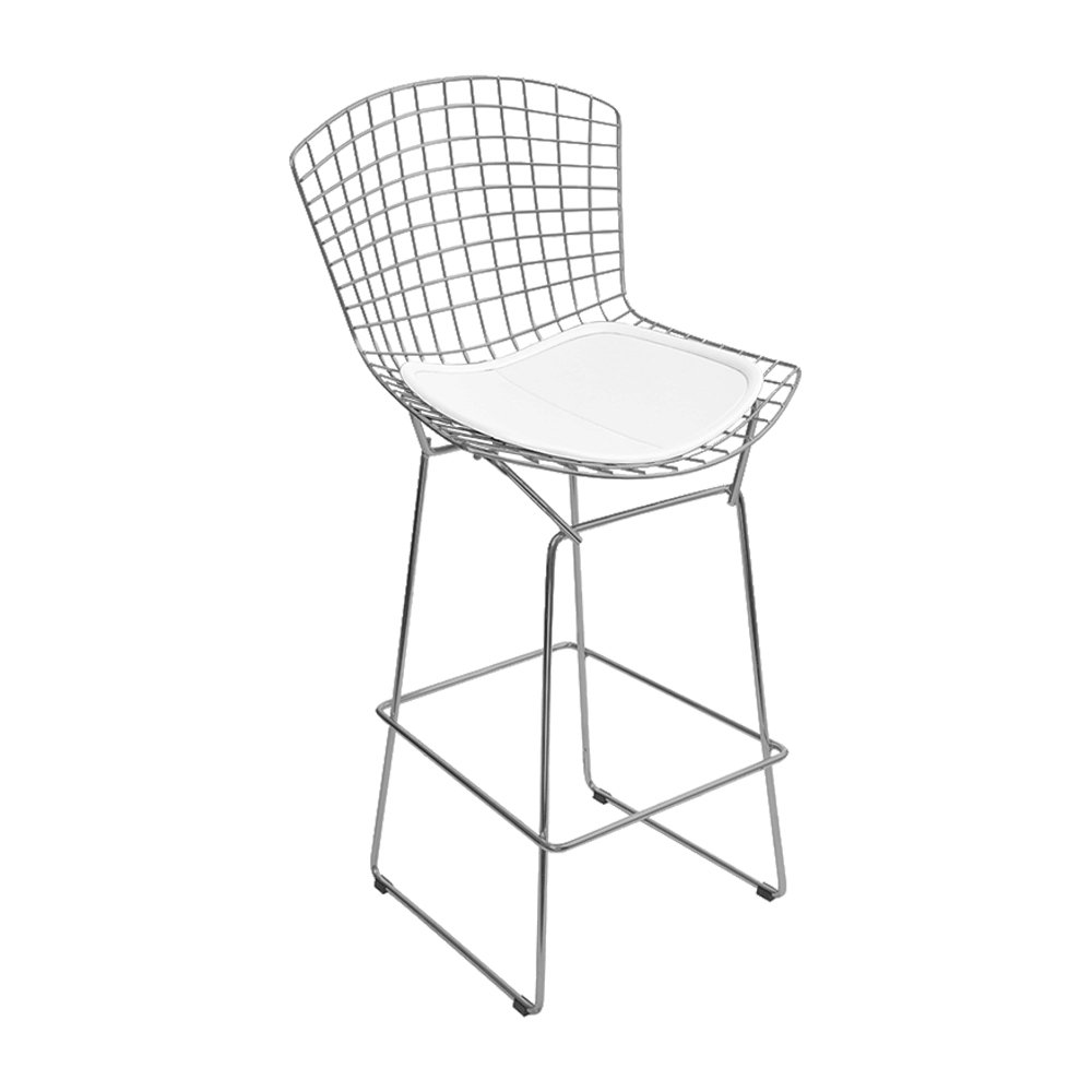 Kit 2 Banquetas Bertoia Cromada D80 com Assento Sintético Branco - 2