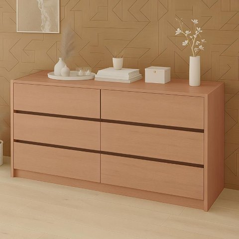 Cômoda para Quarto com 6 Gavetas 180 Cm 100% Mdf Casa Lar Cor:carvalho Malva