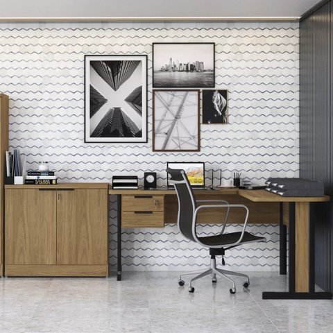 Conjunto 2 Peças 1 Mesa em L 2 Gavetas com 1 Balcão 2 Portas