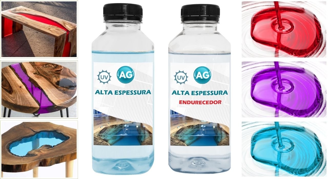 Resina Alta Espessura 1kg + 3 Cores Translúcidas Resinas Ag Resina Epoxi - 1