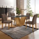 Ver imagem 1 de Conjunto Sala de Jantar Mesa 120x80cm Tampo Mdf/vidro com 4 Cadeiras Espanha Yescasa
