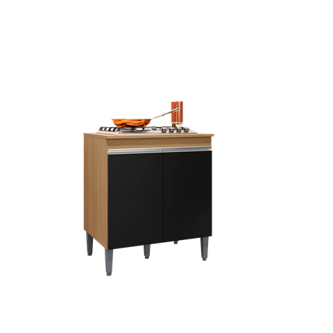 Balcão P/ Cooktop Andreia 4 ou 5 Bocas Amendoa Preto - Ajl Móveis