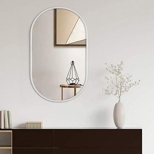 Espelho Decorativo Oval Com Moldura Prata Para Sala Banheiro 80x50cm - 1