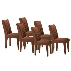 Cadeira Sala de Jantar Londrina Madeira Kit 6 Un Capuccino - Veludo Marrom - Rufato