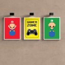 Ver imagem 2 de Kit 3 Quadros para Quarto Gamer Zone Coloridos 24x18cm:madeira Preta