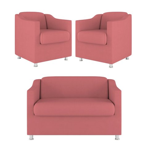 Kit 02 Poltrona Tilla Recepção + Namoradeira Sala Quarto Cor:Rosa