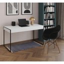 Ver imagem 1 de Escrivaninha Estilo Industrial Malta Branca 137x53cm Ferro Preto com 1 Poltrona Preta Ea Marrom
